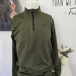 Under Armour Men Coldgear Forest Green Quarter-Zip Sweatshirt Size Large Fitted 