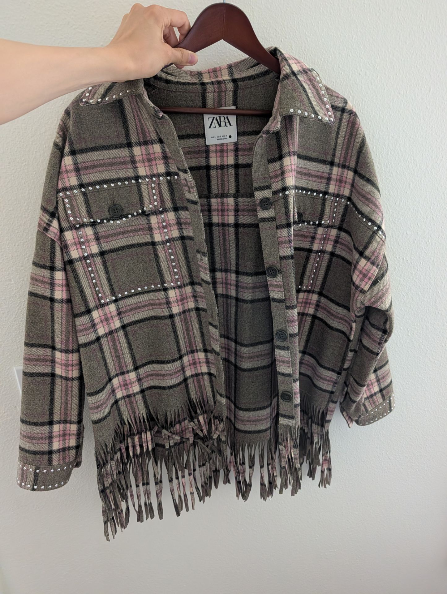 Fringed Plaid Zara Jacket - Size S