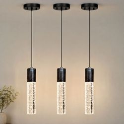 3 PACK Pendant Lights Crystal Black Adjustable Hanging Fixtures Kitchen Island Dining Room