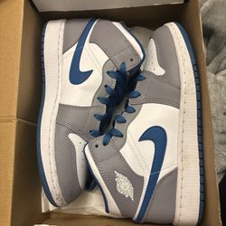 Cement Grey/ White/ True Blue Jordan Mid 1s