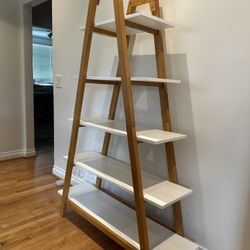 Nathan James Carlie 5-Shelf Ladder Bookcase, Display or Decorative Storage Rack with White and Rove Brown Wooden Ladder Shelves
