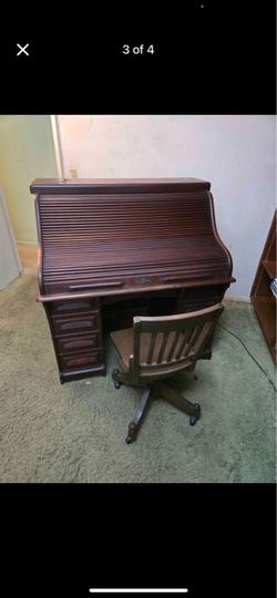 Vintage Wood Roll Top Desk