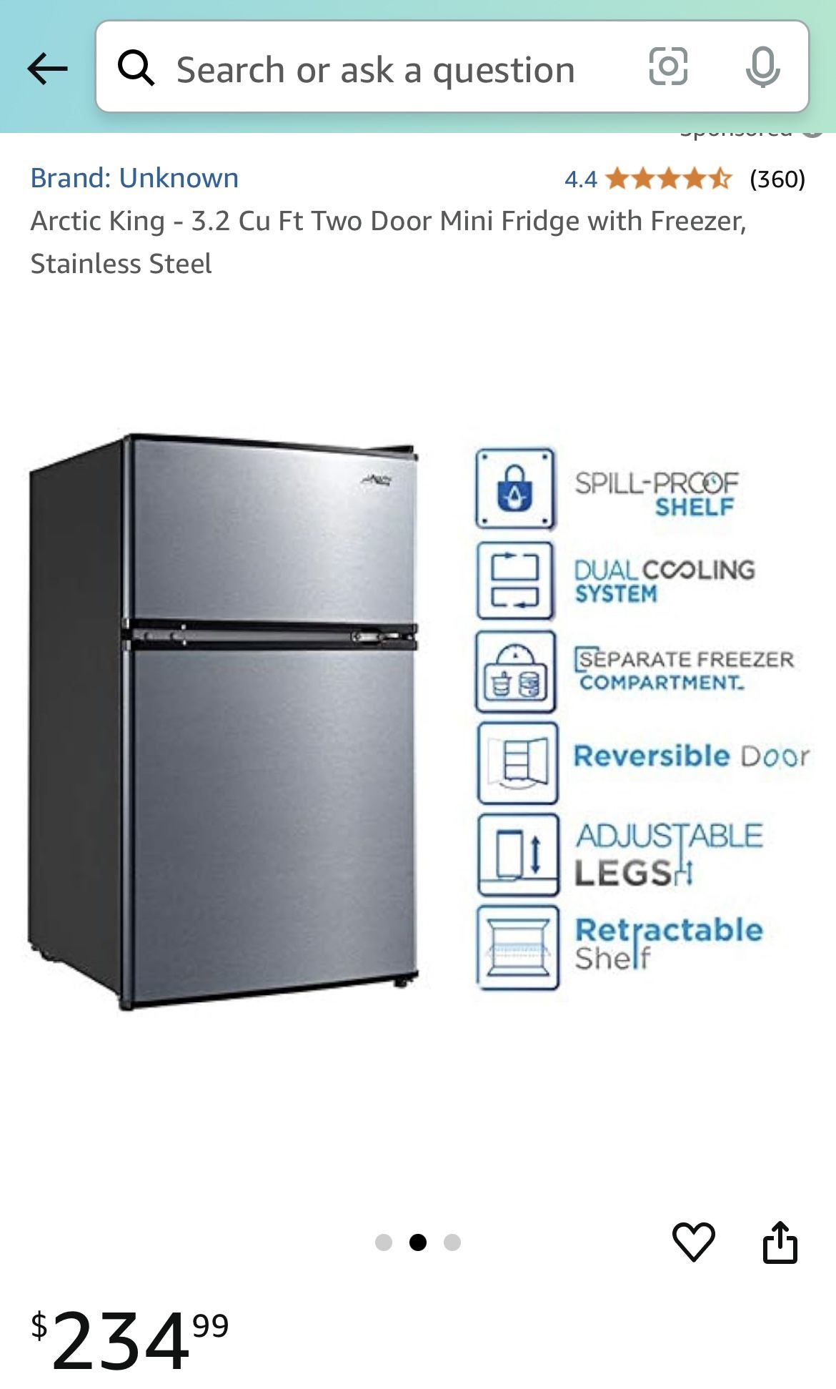 Arctic King Two Door Mini Fridge with Freezer