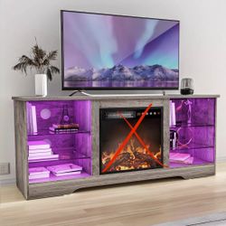 58 Inches Fireplace TV Stand for TVs up to 65 Inches Console (only tv stand without fireplace),grey  [High Quality Materials ] Sturdy and re