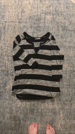 Black and Gray Striped Long Sleeve Top