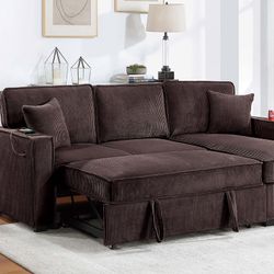 Convertible Sectional Reversible Storage Chaise W/ Cup Holder & USB & USB-C Port