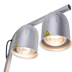 500W Silver Commercial Food Heat Lamp Portable Electric Food Warmer 2-Bulb Adjustable Free-Standing