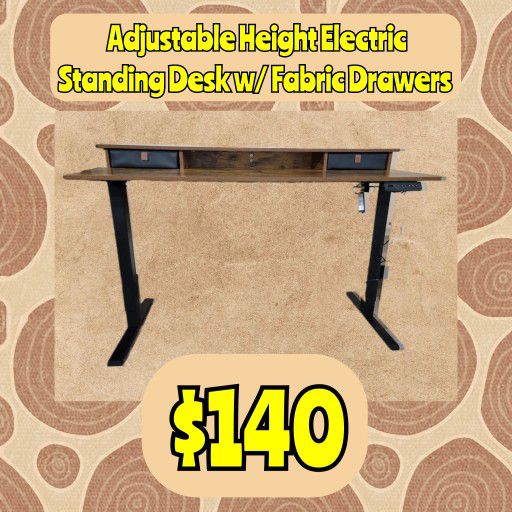 New Adjustable Height Electric Standing Desk w/ Fabric Drawers : Njft
