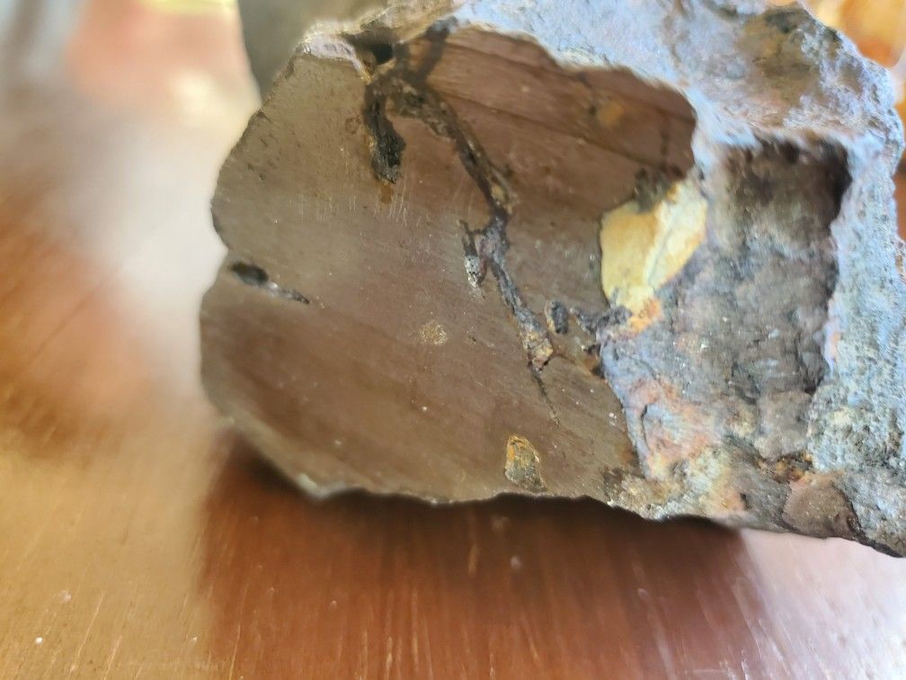 2000 gram Iron meteorite with a white inclusion.. Very Rare