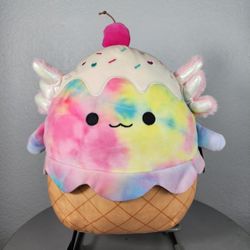 14" Squishmallow Tinley The Axolotl Rainbow Ice Cream Sundae Plush