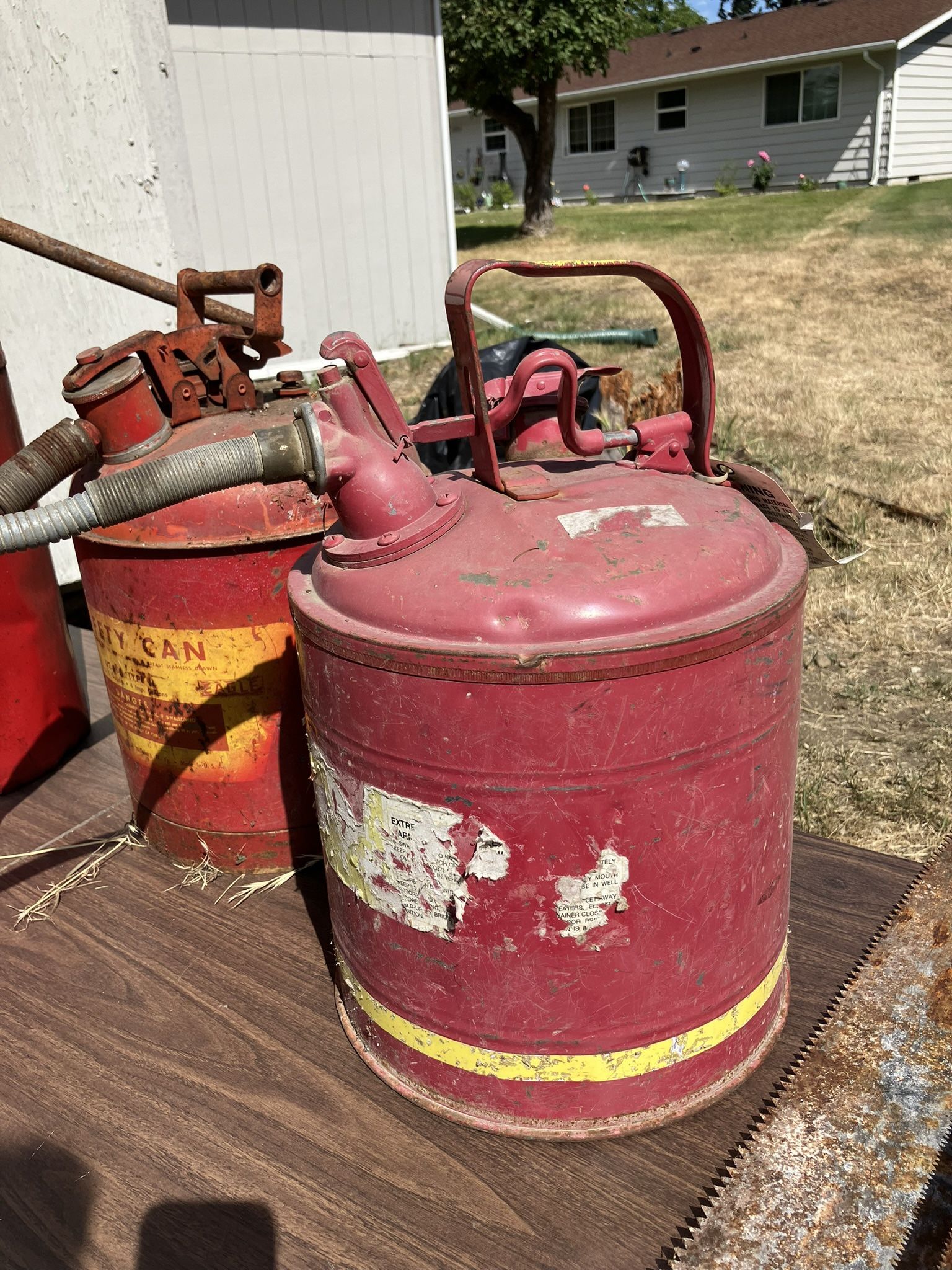 Two 5gallon Gas Safety Cans With Attached Spouts