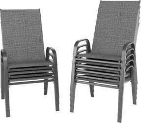 Patio Chairs Set of 8, Stackable Outdoor Dining Chairs Set with Breathable Seat Fabric, All-Weather Powder-Coated Metal Frame for Pool Side, Backyard,