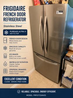 Like New Frigidaire Stainless French Door Refrigerator – Excellent Condition