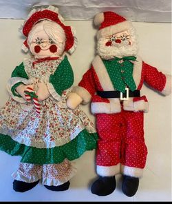 Vintage 23” tall Handmade Santa and Mrs. Claus Christmas Rag Dolls