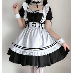 Kawaii Anime Maid Cosplay Costume Set - Black & White French Maid Dress Set