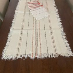 Polish Vintage  Stitched Table Runner And 6 Napkins 