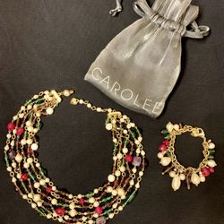Vintage Carolee Faux Pearl and Bead Six Strand Necklace with Matching Bracelet 