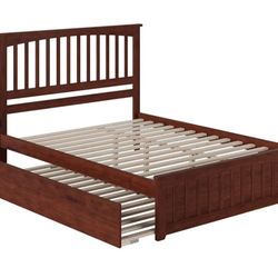 Queen Size Bed Frame With Twin XL Trundle 