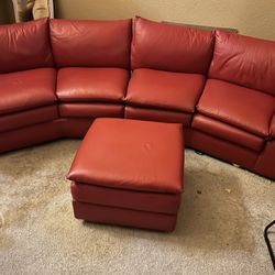 Real Red Leather Couch, Ottoman & Love Seat Set