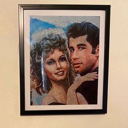 Grease movie custom art piece in black frame