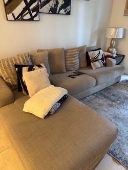 Large tan beige Fabric Sectional Sofa