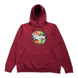 VINTAGE STUSSY ROOTS HOODIE XL MENS BURGUNDY REGGAE RASTA SWEATSHIRT PULLOVER