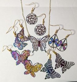 $5 For Earrings $4 For Necklace Iridescent Butterfly Moth Homemade