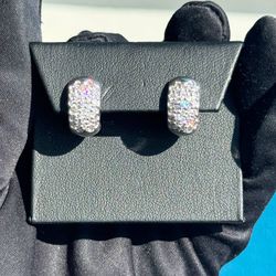 14k White Gold 1.3CTW Natural Pave Diamond Huggie Hoop Earrings