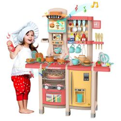 ids Kitchen Playset Little Chef Play Kitchen Set Children Pretend Play Cook Toys, Pink