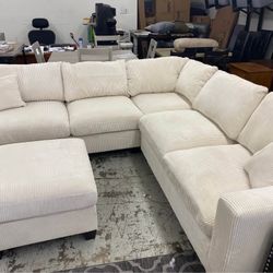 New Corduroy Sectional.  Beige.  99” X 99”.  Free Delivery!