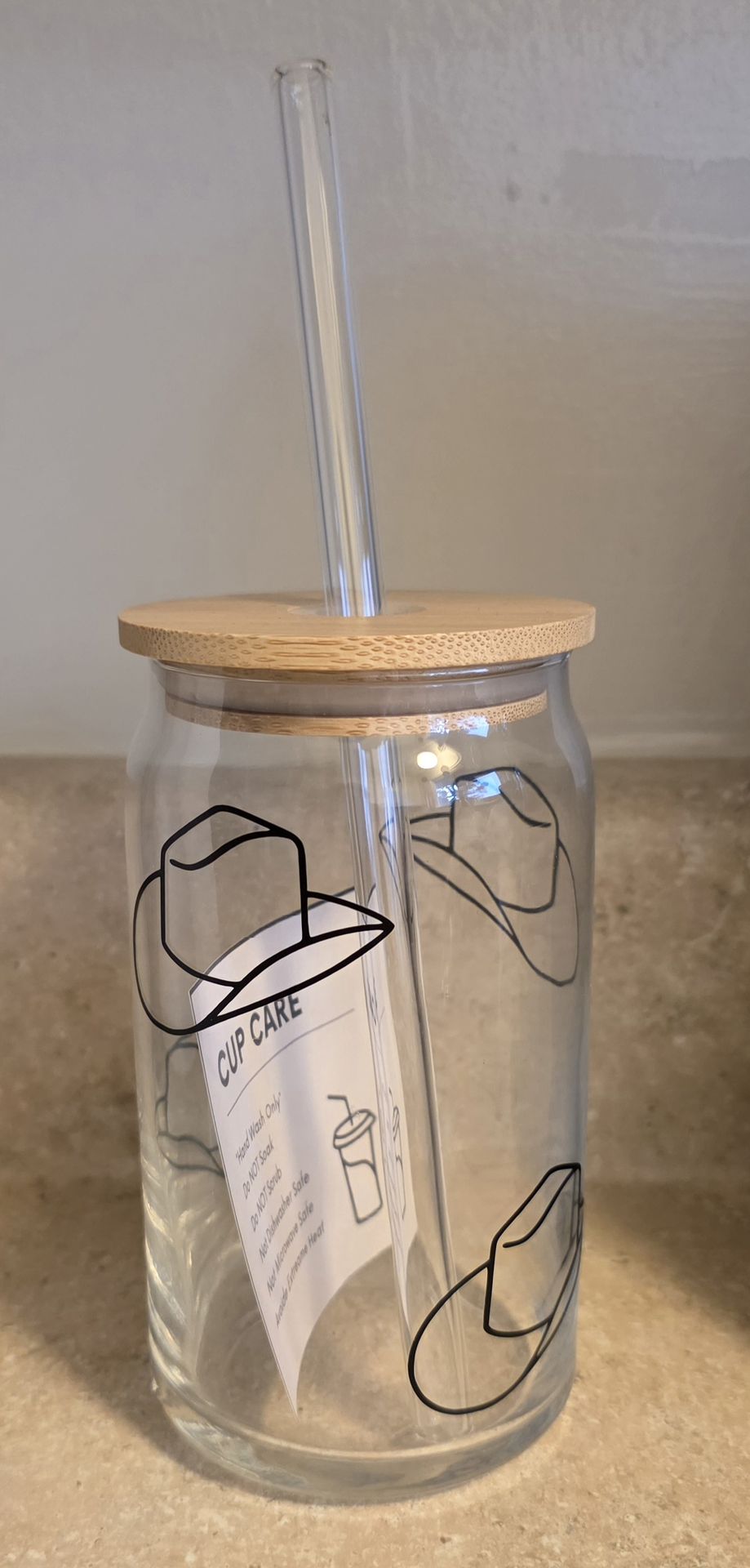 *Brand New* Cowboy Cowgirl Drinking Drink Glass Cup Lid Straw
