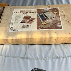 Leather working kit with leather, never used
