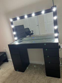 Black Vanity Desk With Glass Tabletop