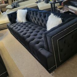 Tuffted Modern Black Sofa w/ Acrylic Legs