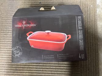 Hells kitchen orange ceramic 4qt bakeware rectangular covered casserole dish