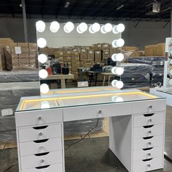 Makeup Vanity And Makeup Mirror With LED And Bluetooth Speaker 