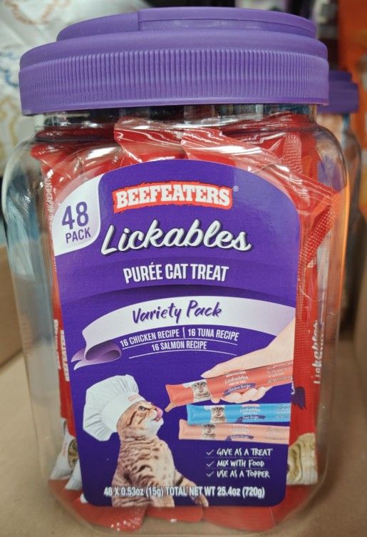 New BEEFEATHERS Lickables Puree Cat Treat Variety Pack (48 Count) 25.4 OZ