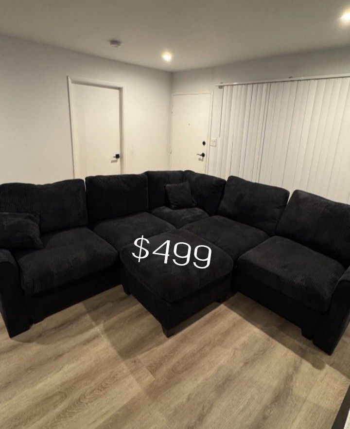 Stylish 4-Pc Corduroy Sectional Sofa With Ottoman ✅ No Tax ✅