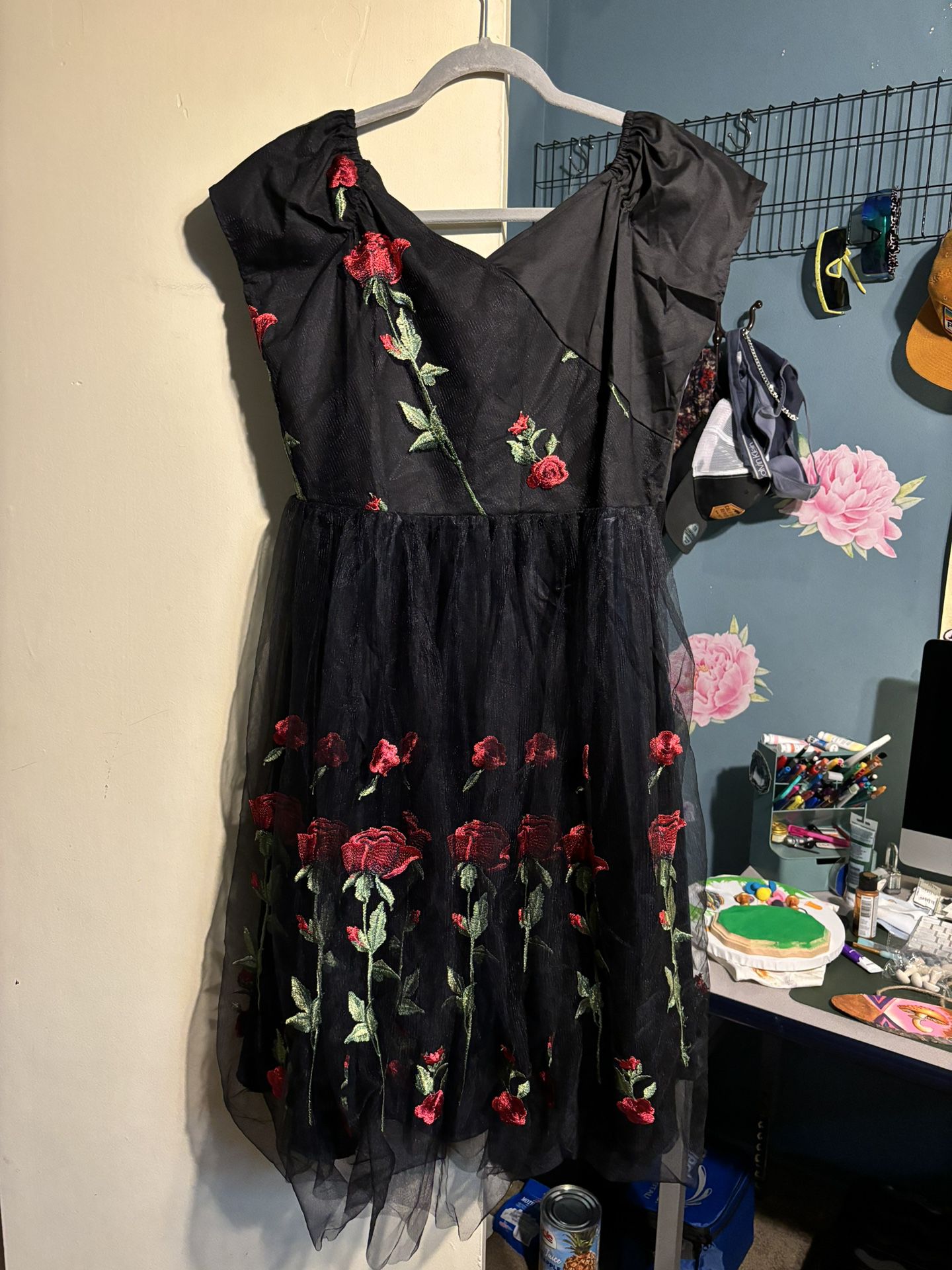 Black Floral Rose Dress