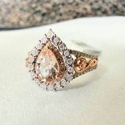 10K Rose + White Gold, Diamonds & Morganite Ring