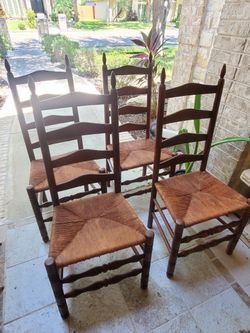 Set Of 4 Antique Ladderback Dining Chairs