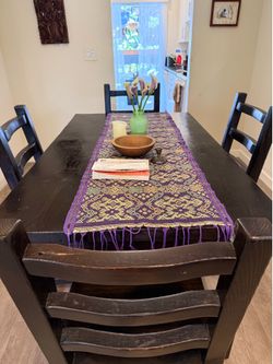 Dark Natural Wood Dining Room Table w/ 4 Chairs