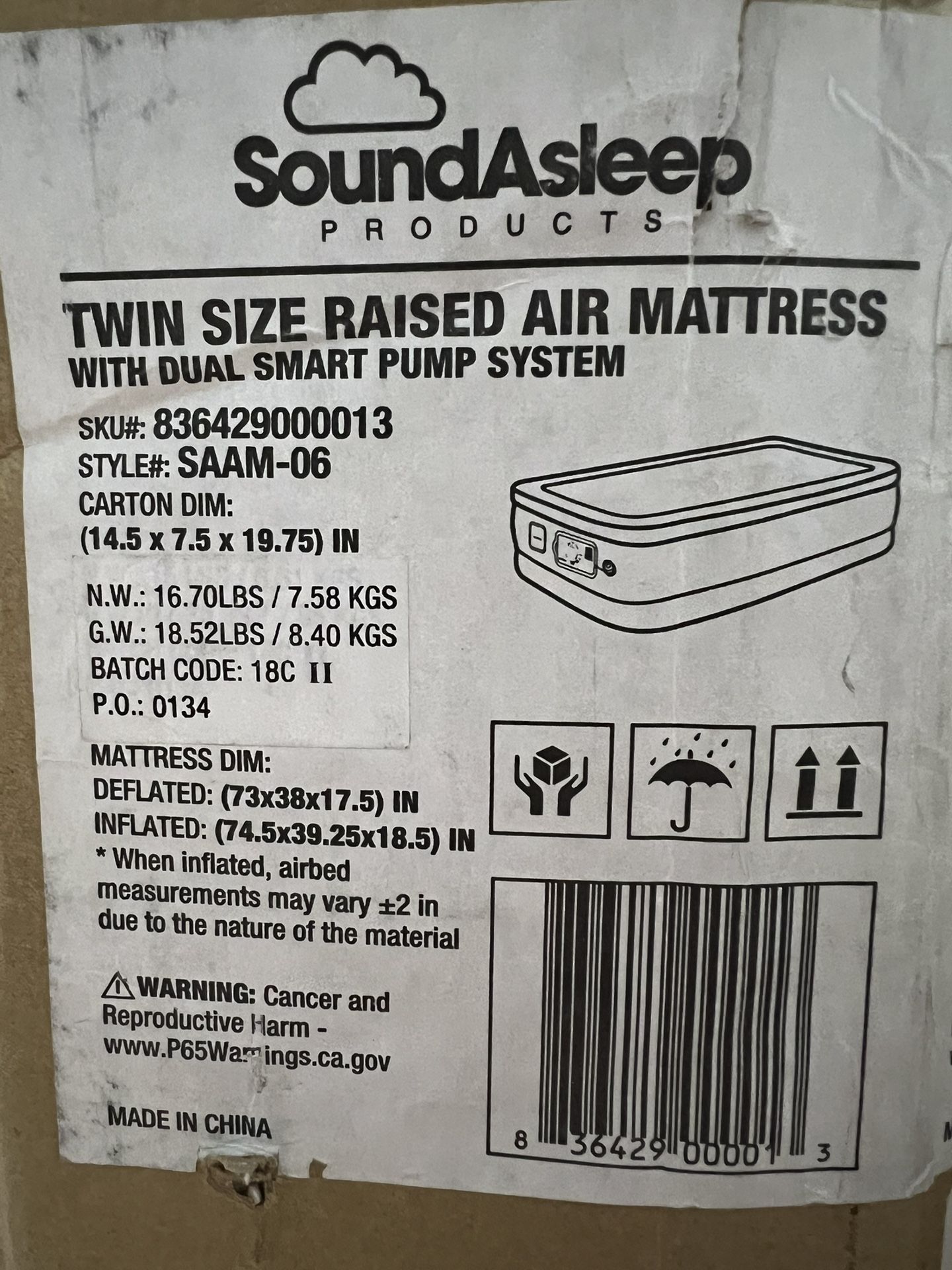 SoundAsleep Raised Twin Air Mattress with Dual Smart Pump – used