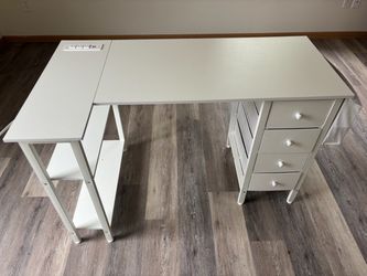 White Desk with Drawers and Side Shelf