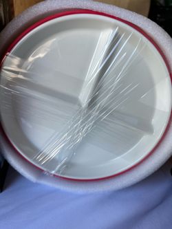 White Ceramic Plate with Red Rim