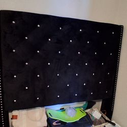 King Black Velvet Tufted Headboaed