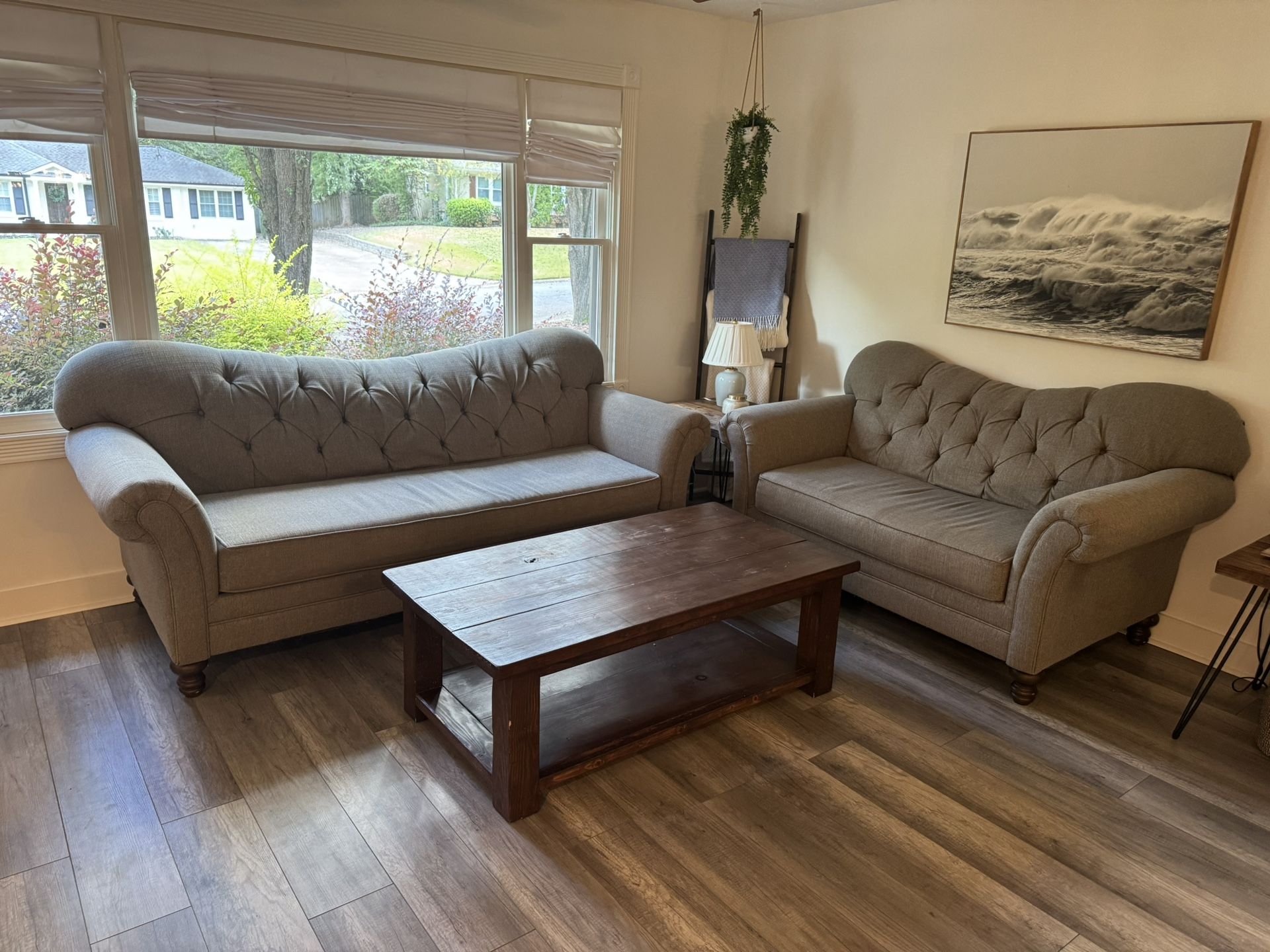 Tufted Beige Sofa and Loveseat Set