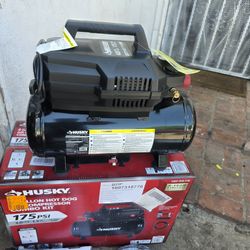 Husky 4 Gal. 175 PSI Electric Oil-Free High Performance Air Compressor with 25 ft. PVC Air Hose and 2-in-1 Brad Nailer/Stapler