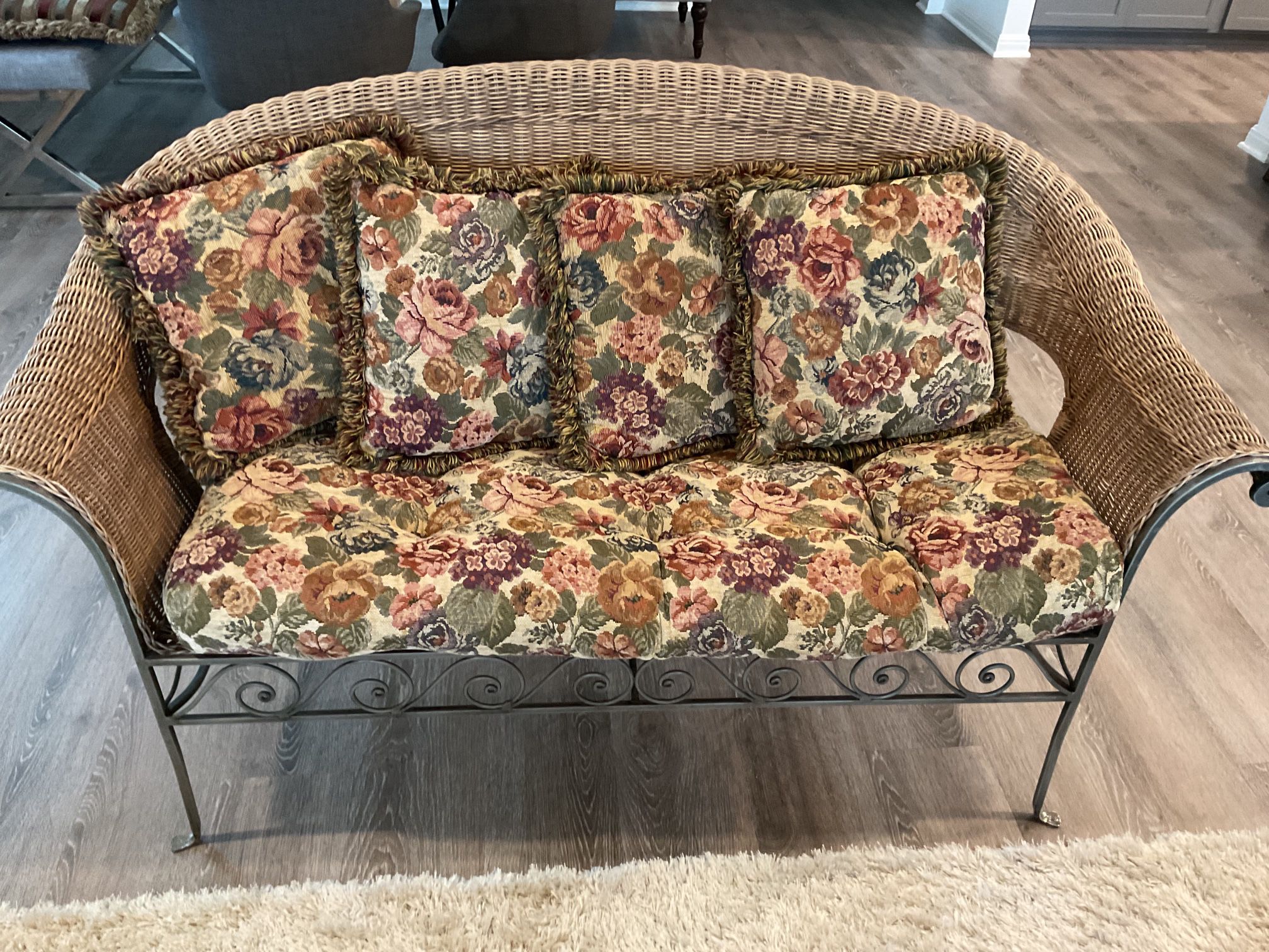 Pier One Imports Wicker/Iron Floral Loveseat