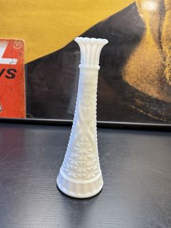 Vintage White Milk Glass Stars and Bars Bud Vase 9”